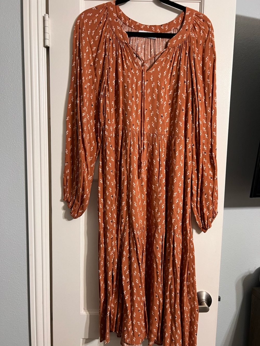 Carly Jean Los Angeles Rust Floral Long Sleeve Midi Dress